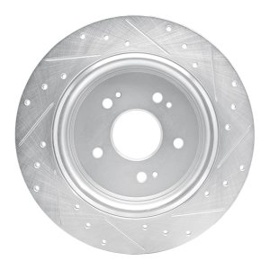 Acura TLX Brake Rotor (1) - Rear Left - R1 Concepts - Drilled & Slotted - Silver - `15-`25